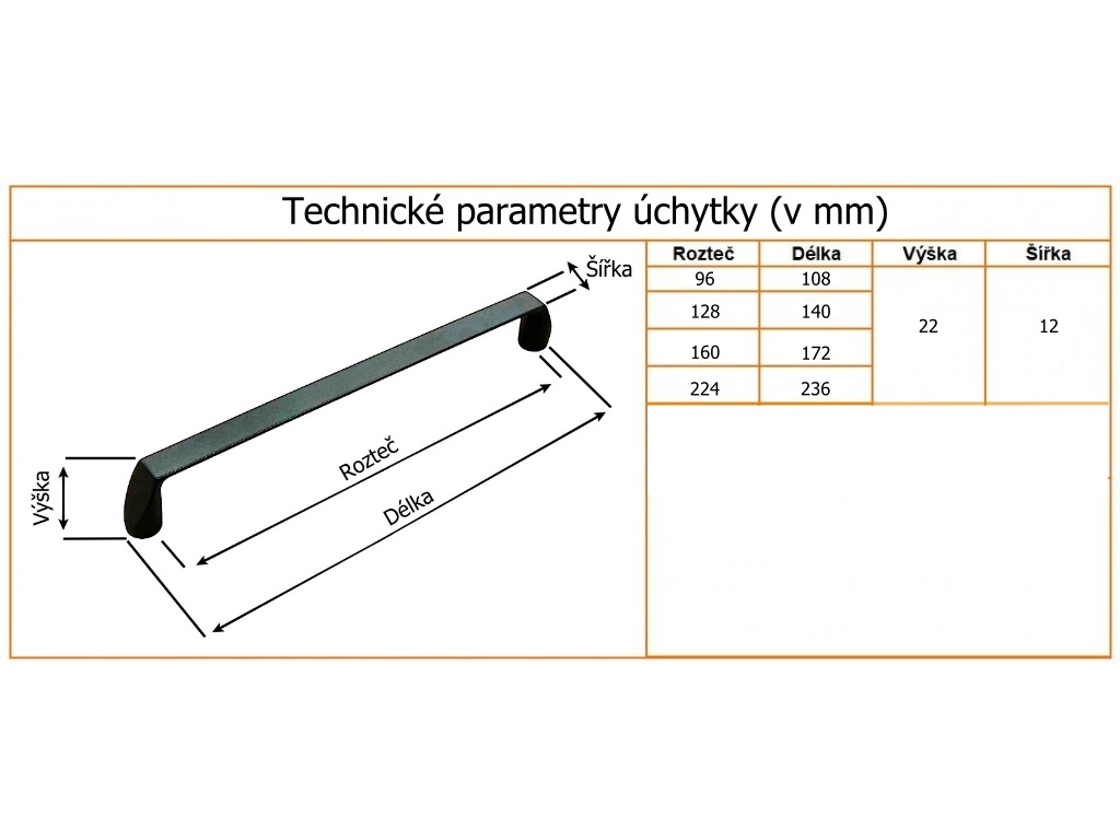 nabytkova uchytka sabrina technicke parametry